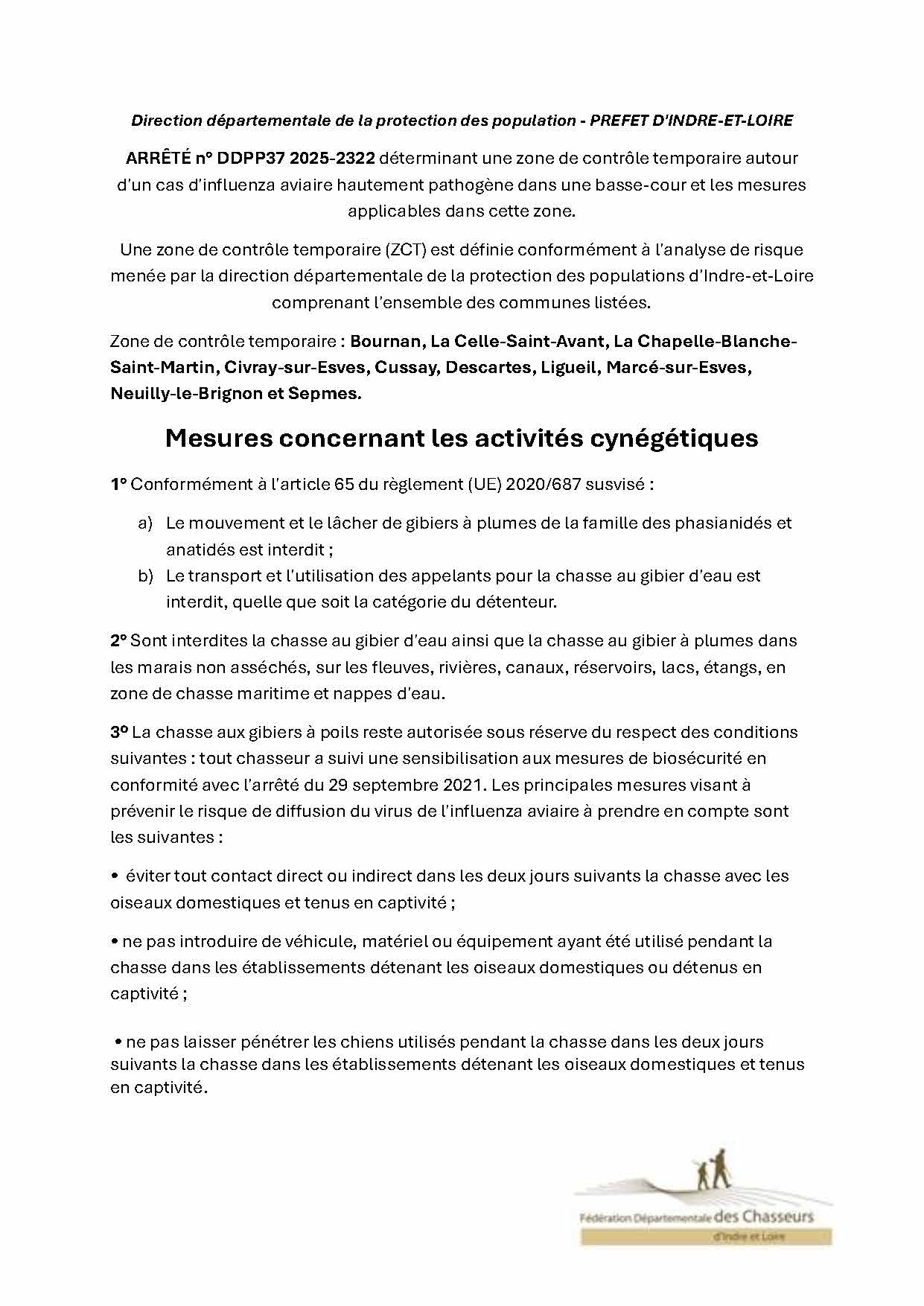 Note d'information IAHP - restrictions Cynégétiques